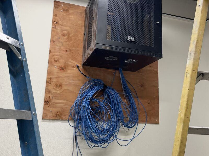 Wall-mount rack install with Cat6 cabling